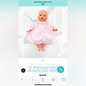 Rosalina 10” bald baby, blue eyes with bonnet